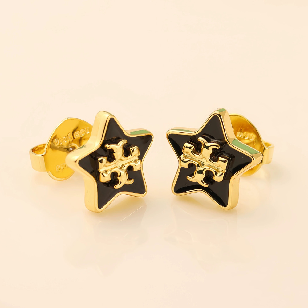 Tory Burch Pair Classic Enamel Studs Brass Real Gold Plated